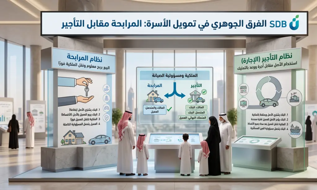 الفرق الجوهري بين نظام المرابحة والتأجير في بنك التنمية الاجتماعية قرض الأسرة